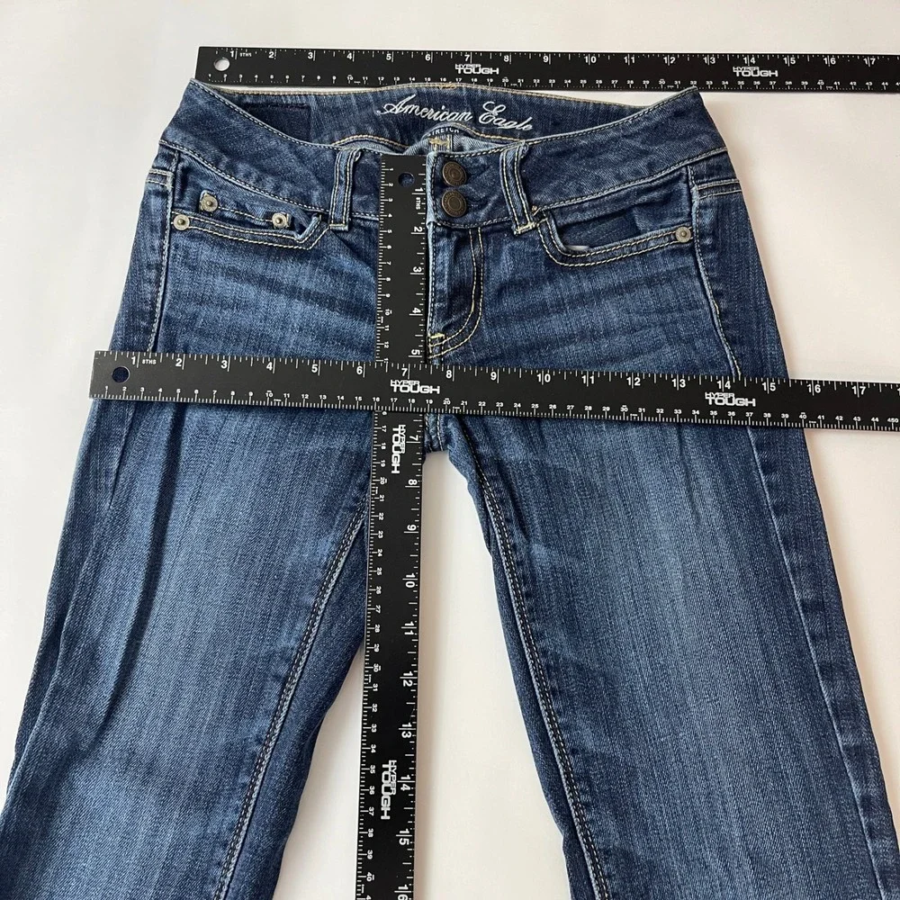 American Eagle Jeans Womens 00 Blue Artist Flare Stretch Dark Wash Low Rise Boho